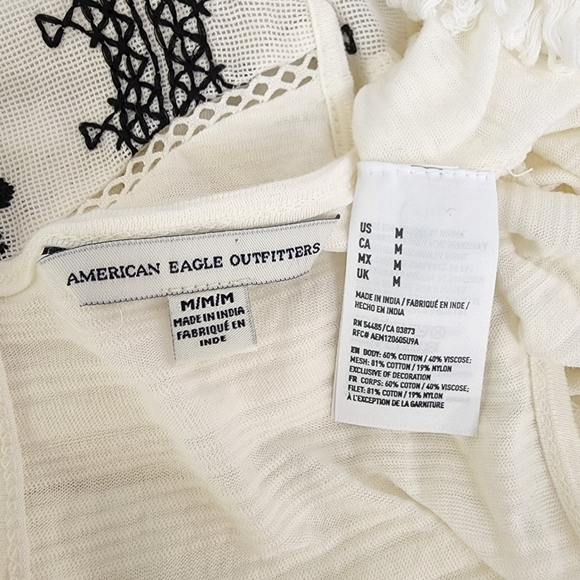 American Eagle Outfitters Embroidered Aztec Stitch Lace Cream Tank Top Size M - Picture 3 of 6
